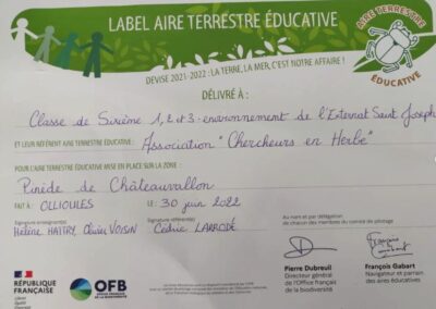 label aire terrestre éducative ESJ La Cordeille